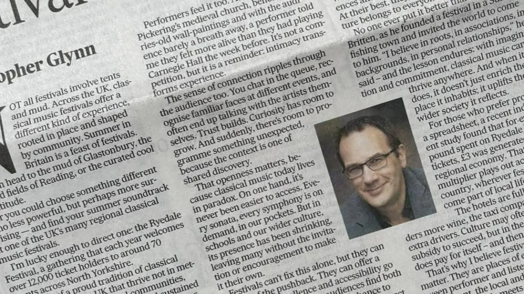 Christopher Glynn newspaper article on the Importance of Regional Festivals